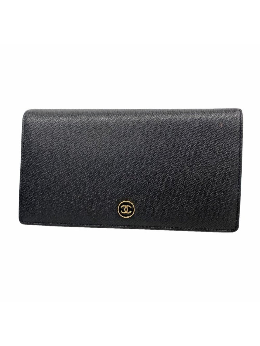Chanel Wallet Coco Buttons Leather Black Gold